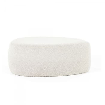 Bily - Pouf ovale scandinave en tissu bouclé blanc
