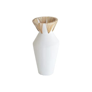 Aya - Vase en béton et rotin blanc h37cm