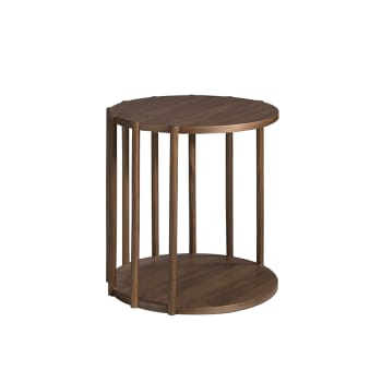 Table d'appoint ronde effet bois noyer