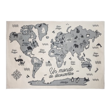 MONDE - Tapis carte du monde polyester multicolore 150x100cm