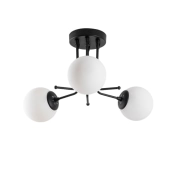 MARGA - Plafonnier noir simple 3 lumières avec sphères opales