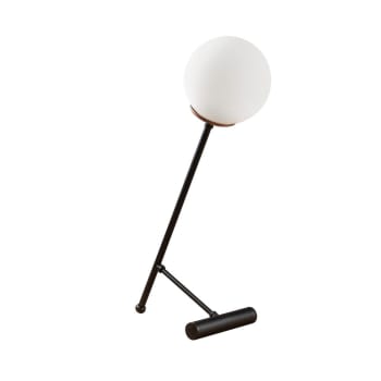 BIRDIE - Lampada da tavolo moderna nera con sfera in vetro bianco opalino
