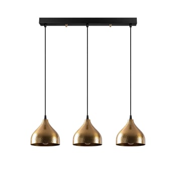 ASNEY - Lampada sospensione moderna lineare 3 luci oro e dettagli in rilievo