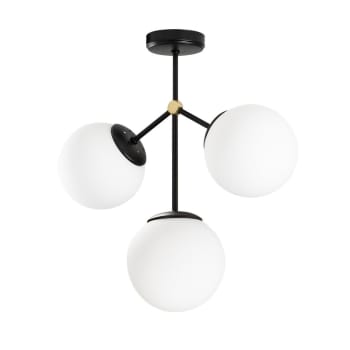 MULEN - Plafoniera minimalista nera con 3 sfere di vetro e dettagli oro