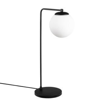 MARGA - Lampada da tavolo nera nordica con sfera in vetro opalino