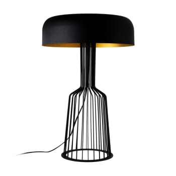 CABIRIA - Lampada da tavolo vintage in metallo nero e oro con base a griglia