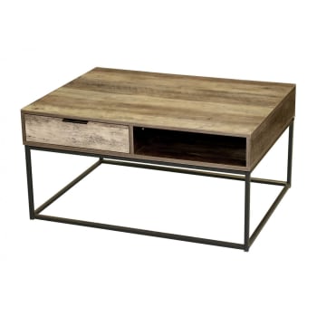 JOYA - Table basse en bois et métal noir 2 tiroirs