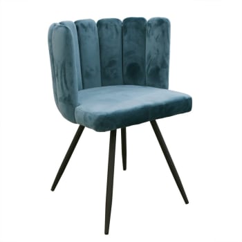 ARIEL - Chaise design effet velours bleu canard