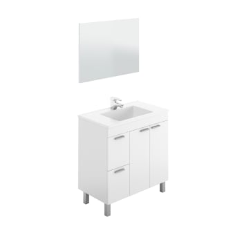 AKTIVA - Mueble de baño con lavabo y espejo blanco brillo