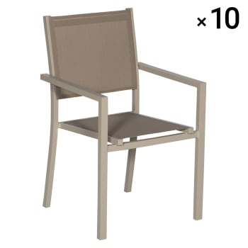 ARRAY - Lot de 10 chaises en aluminium taupe et textilène taupe