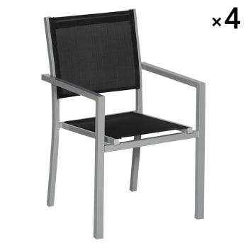 ARRAY - Lot de 4 chaises en aluminium gris et textilène noir