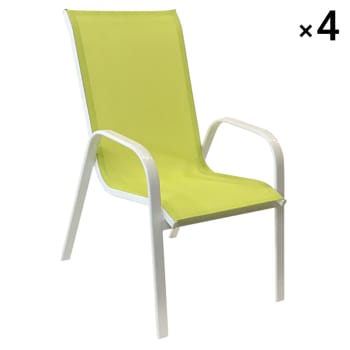 Marbella - Lot de 4 chaises en textilène vert et aluminium blanc