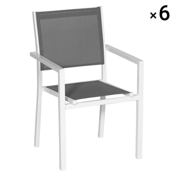 ARRAY - Lot de 6 chaises en aluminium blanc et textilène gris