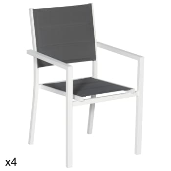 Happy Garden Set 8 Sedie Da Giardino In Alluminio Bianco - Imbottite In Textilene Grigio