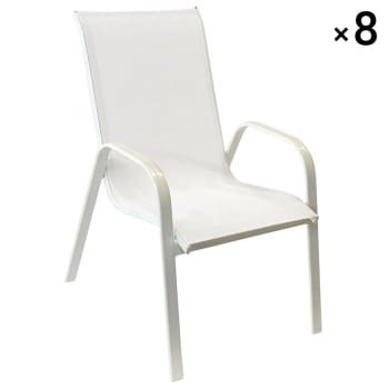 Marbella - Lot de 8 chaises en textilène blanc et aluminium blanc