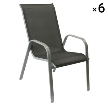 Marbella - Lot de 6 chaises en textilène gris et aluminium gris