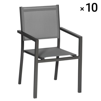 ARRAY - Lot de 10 chaises en aluminium anthracite et textilène gris
