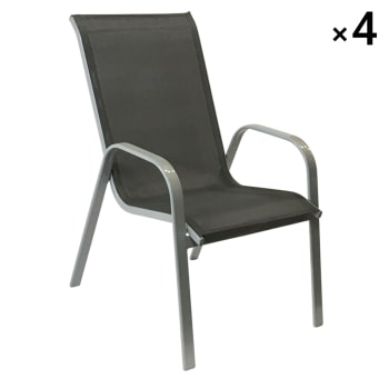 Marbella - Lot de 4 chaises en textilène gris et aluminium gris