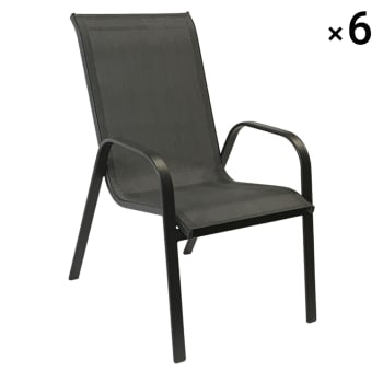Marbella - Lot de 6 chaises en textilène gris et aluminium anthracite