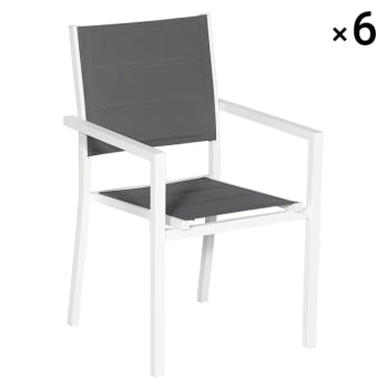 ARRAY - Lot de 6 chaises rembourrées gris en aluminium blanc