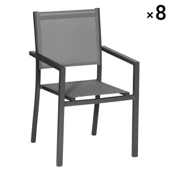 ARRAY - Lot de 8 chaises en aluminium anthracite et textilène gris