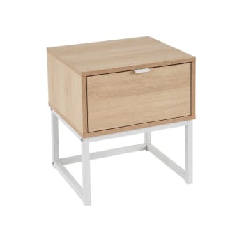 Table de chevet en bois et métal blanc 1 tiroir 40x35x47cm