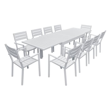 Venezia - Salon de jardin table 132/264cm en aluminium blanc