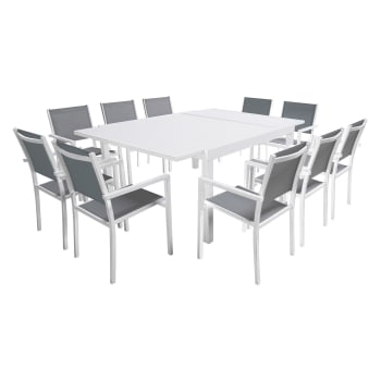 Venezia - Salon de jardin table 140/200cm en aluminium blanc et gris