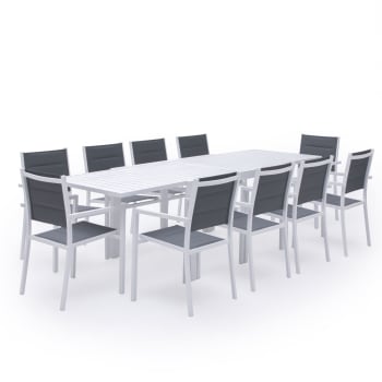 Venezia - Salon de jardin table 132/264cm en aluminium blanc et gris