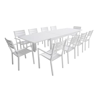 Venezia - Salon de jardin table 180/300cm en aluminium blanc