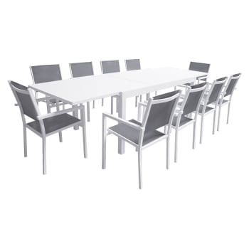 Venezia - Salon de jardin table 180/300cm en aluminium blanc et gris