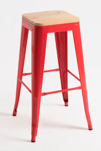 Torix - Pack 6 taburetes color rojo en acero reforzado,madera