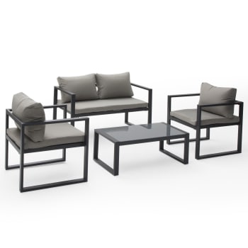 Ibiza - Set di mobili da giardino a 4 posti in tessuto grigio alluminio