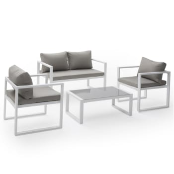 Ibiza - 4-Sitzer Gartenmöbel aus grauem Stoff und weißem Aluminium