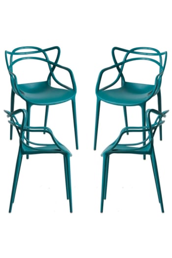 Korme - Pack 4 sillas color verde azulado en polipropileno