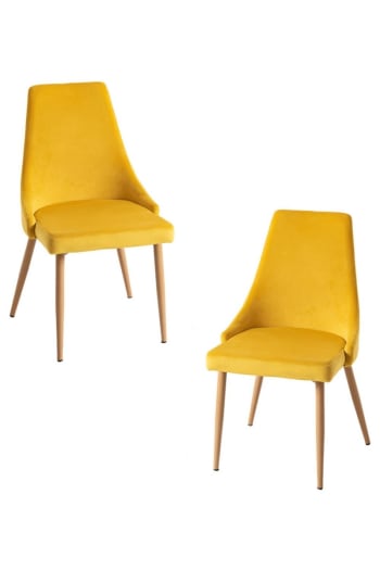 Stoik wood - Pack 2 sillas color amarillo en terciopelo
