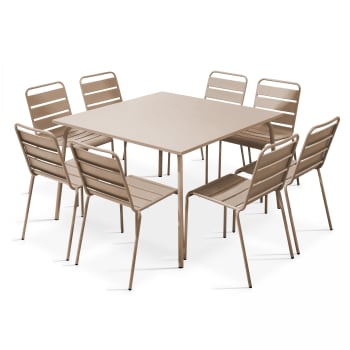 Palavas - Ensemble table de jardin et 8 chaises en métal taupe
