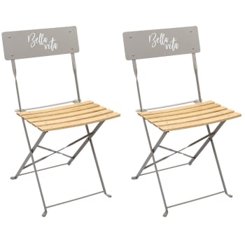 Malam - Lot  de 2 chaises pliantes taupe motif bella vita