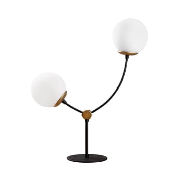 MOSOMA - Lámpara de mesa nórdico 2 luces negro y dorado con esferas de cristal