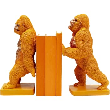 Gorilla - Fermalibro moderno in resina arancione 29x18x15 cm (2/Set)