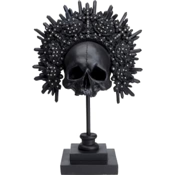 King skull - Deko-Objekt Totenkopf-Skulptur mit Krone, schwarz