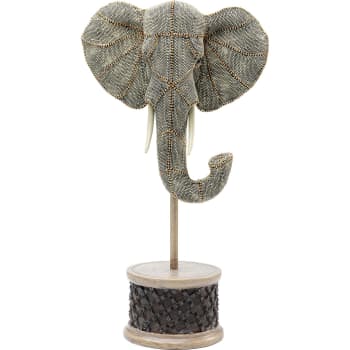 Elephant head pearls - Oggetto decorativo esotico in resina grigia 49x28x16 cm