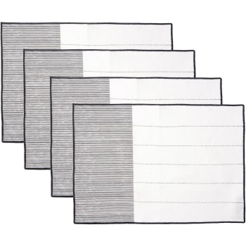 Pinstripe - Mantel individual (x4) algodón 35x50 blanco / negro