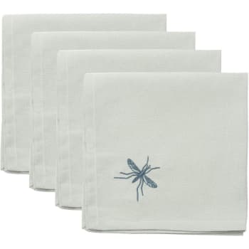Mosquito - Serviettes de table (x4) coton  45x45 bleu paon