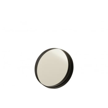 Espejo redondo con borde negro de metal 30x30x5 cm