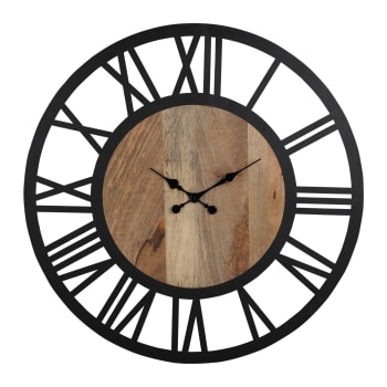 Reloj de pared redondo, Ø 92 x 5 cm, negro/naturaleza, hierro