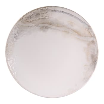 Assiette Carrée H&H – Grès Beige Et Bleu Indigo, 26 Cm (neuve)
