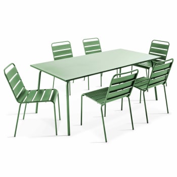 Palavas - Tavolo da giardino e 6 sedie in metallo verde cactus