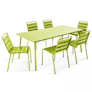 Palavas - Table de jardin et 6 chaises en métal vert