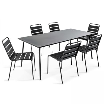 Palavas - Table de jardin et 6 chaises en métal gris